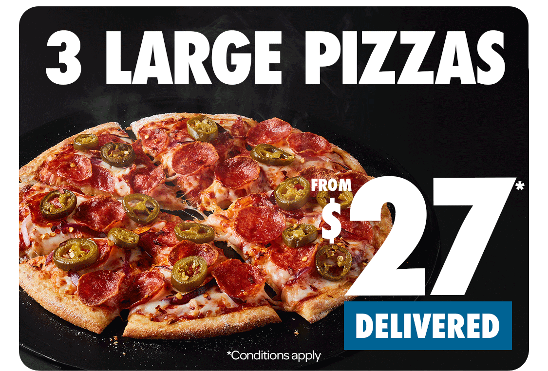 3 Large Pizzas Delivered from $27