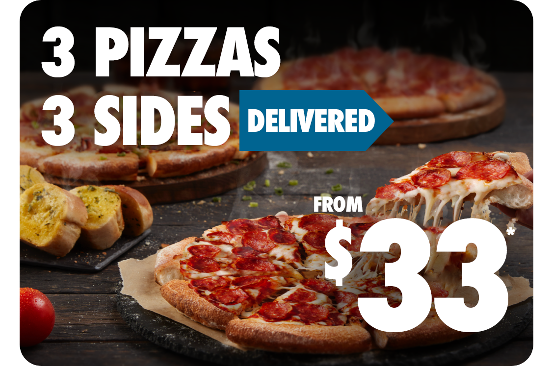 3 Pizzas + 3 Sides Delivered