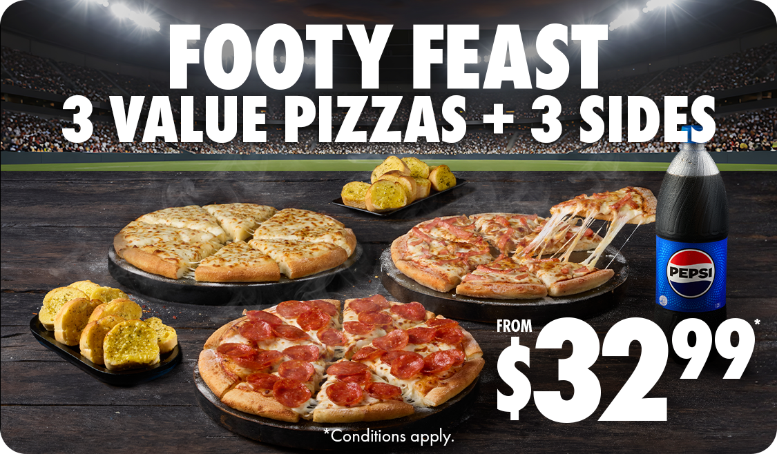 3 Value Pizzas and 3 Sides from $32.99