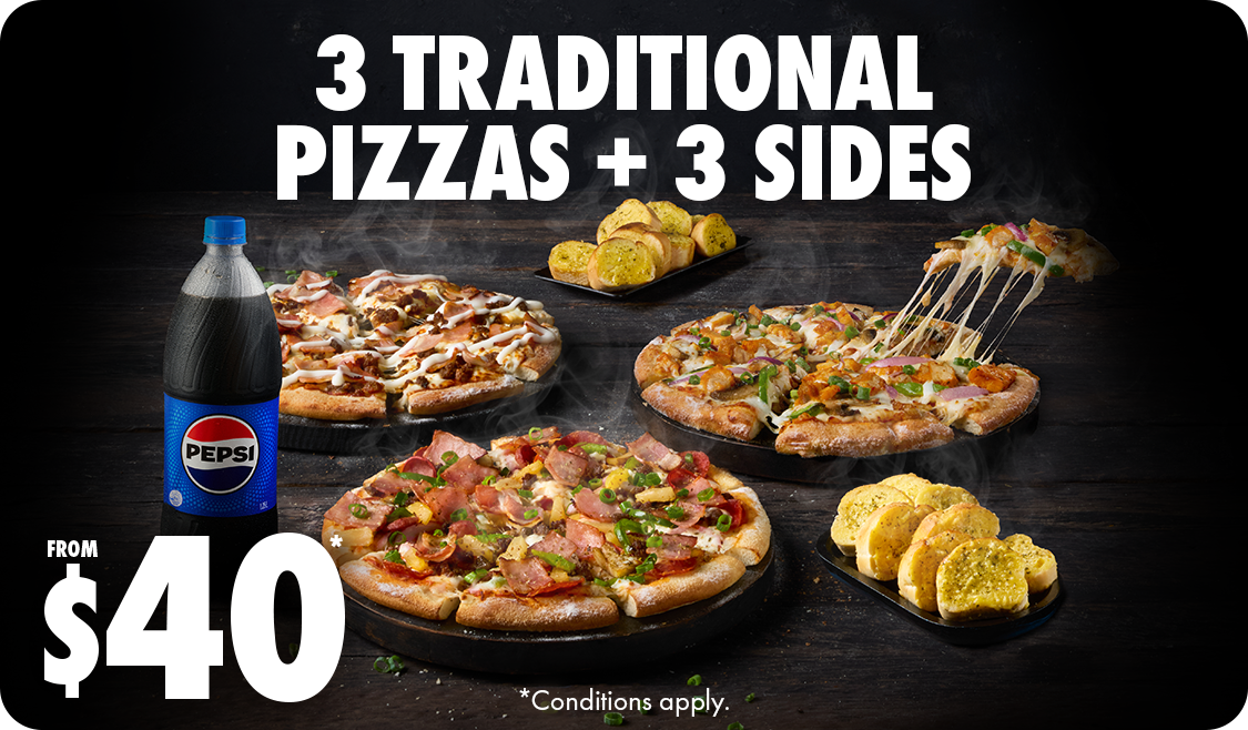 3 Traditional Pizzas + 3 Sides
