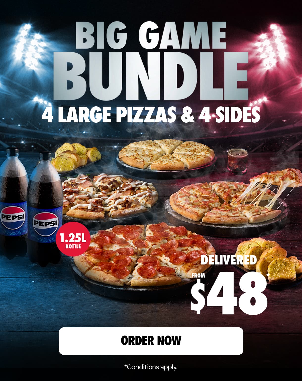 4 Pizzas & 4 Sides from $48 Delivered!*