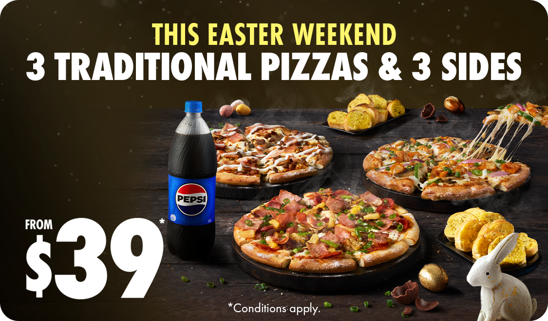 3 Traditional Pizzas & 3 Sides From $39*